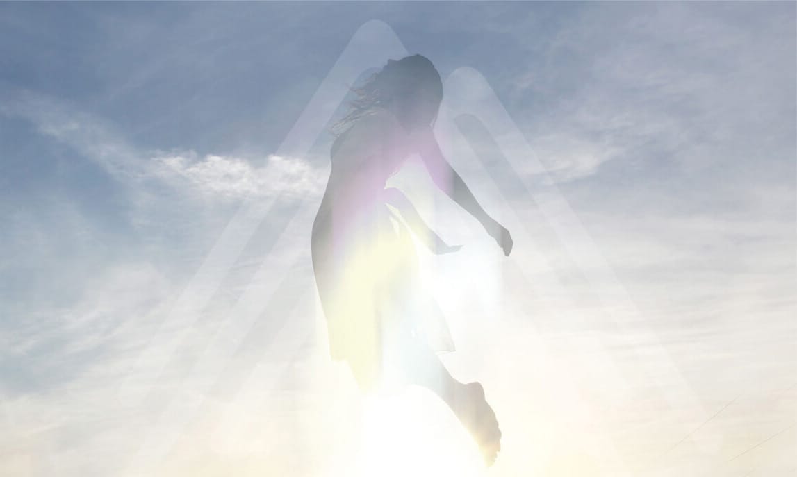 A silhouetted figure floats in the sky, enveloped by a radiant light - perfectly symbolizing Heights Wellness Retreat.